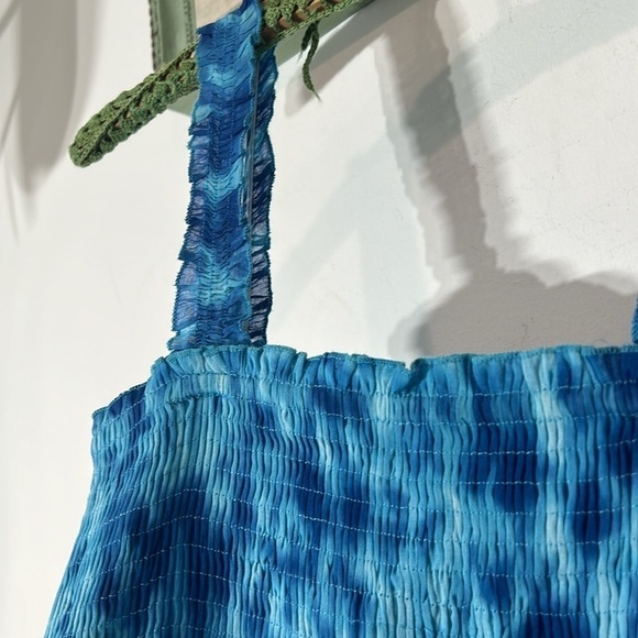 NWT Chaudry KC Maxi Dress SMALL Blue Green Gypsy Bohemian Smocked Tiered Cotton - Picture 4 of 10